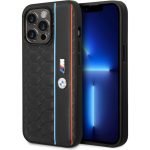 BMW-IPHONE 14 PRO MAX - جلد PU أسود مجموعة M حافظة PU نمط سداسي وشريط بولي يوريثان ناعم وشعارات معدنية