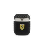 CG Mobile Ferrari- Case AirPods 1/2 PC PU Carbon Yellow Shield Metal Logo  - black