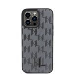 حافظة كارل لاغرفيلد الصلبة بختم ساخن مع شعار معدني Monogram KL لهاتف iPhone 15 Pro Max/ 15 Pro