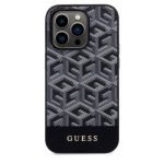Guess Magsafe Leather Case with Gcube Stripe Pattern for iPhone 15 Pro max - Black