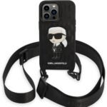 جراب CG MOBILE Karl Lagerfeld بحزام كروس / حبل قصير حرف واحد فقط مع رقعة NFT Ikonik، متوافق مع iPhone 15 Pro Max،