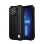 BMW - مجموعة Signature - حافظة جلدية أصلية مخططة بشعار كبير - أسود لهاتف iPhone 15 Pro Max 6.7