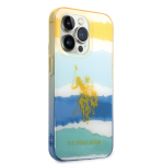 يو اس بولو اسن. حافظة USPA PC/TPU بخطوط غير واضحة وشعار حصان لهاتف iPhone 14 Pro - أصفر