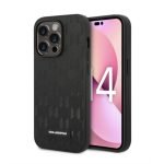 Karl Lagerfeld جراب خلفي لهاتف iPhone 14 Pro / 14 Plus - جلد سافيانو - شعار معدني - أسود
