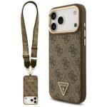 Guess 4G Triangle Logo & Big Strap Metal Buttons MagSafe Case for iPhone 17 Pro Max Brown