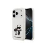 Karl Lagerfeld Liquid Silicone Case with Karl & Choupette Sketch for iPhone 17 Pro Drop Protection Slim Profile Comfortable Grip Lightweight Design White