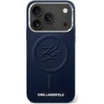 KARL LAGERFELD MagSafe PU Leather Case with Initial Debossed Logo for iPhone 17 Pro Blue