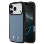 BMW MagSafe PU Quilted Leather Case with Metal Logos Slim Profile Drop Protection Eco Friendly Packaging for iPhone 17 Pro Blue