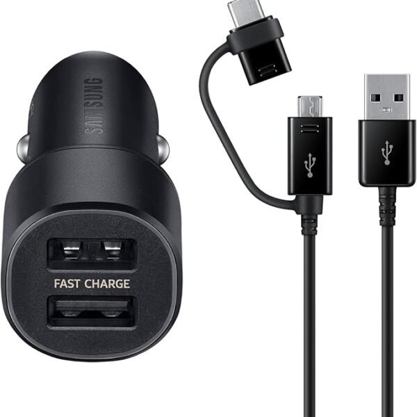 Samsung Dual USB Port Fast Car Charger 15W, 2PORT +Combo Cable