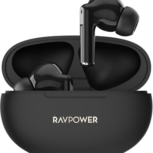 RAVPower RP-BH1018 True Wireless Bluetooth Earbuds, TWS In-Ear Headphones with Mic & Charging Case, Clear Sound Earphones for Smartphones, Black