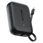 RAVPower Power Bank 10000mAh 20W PD Build-in USB-C Cable Black