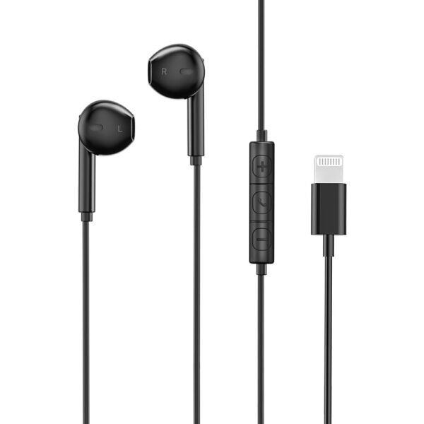 RAVPower Wired Earphones with Lightning Connector Premium In-Ear Audio Built-In Microphone 18-Month Warranty Black