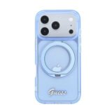 Guess MagSafe IML Hard Case for iPhone 17/18 Pro with Ring Stand and Script Metal Logo Blue