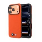 BMW iPhone 17/18 Pro MagSafe Case in PU Kevlar with Metal Logos - Orange